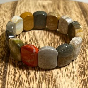 Colorful Alashan Natural Healing Crystal Chunky Bangle Stretch Bracelet